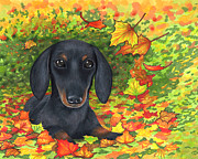 Dog 142 Dachshund Painting by Lucie Dumas