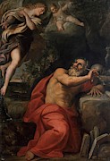 Domenichino / 'Aparicion de los angeles a San Jeronimo', First half 17th century. Painting by Domenico Zampieri -1581-1641- Domenichino / 'Aparicion de los angeles a San Jeronimo', First half 17th century. Painting by Domenico Zampieri -1581-1641-