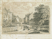 Eccleshall Village,  Tinted In Buff, 21 Apr 1843 Print Drawing by Louis Haghe