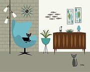 Egg Chair with Mini Fish Art Digital Art by Donna Mibus