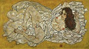 EGON SCHIELE 'Liegende Frau' Reclining Woman. Date/Period 1917. Painting by Egon Schiele