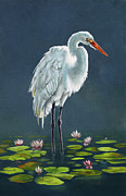 Egret Amonst The Lily Pads Mixed Media by Lucca Sheppard Egret Amonst The Lily Pads Mixed Media by Lucca Sheppard