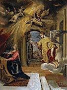 El Greco / 'The Annunciation', ca. 1570, Spanish School, Oil on panel, 26 cm x 20 cm, P00827. Painting by El Greco -1541-1614- El Greco / 'The Annunciation', ca. 1570, Spanish School, Oil on panel, 26 cm x 20 cm, P00827. Painting by El Greco -1541-1614-