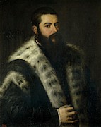 'El hombre del cuello de arminos', ca. 155... Painting by Titian -c 1485-1576-