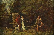 Elegant Figures In A Woodland Glade, C.1860-80 Painting by Adolphe Joseph Thomas Monticelli