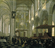 Emanuel de Witte -Alkmaar, ca. 1617-Amsterdam, 1691/1692-. Interior of the Nieuwe Kerk, Amsterda... Painting by Emanuel de Witte -1617-1692-