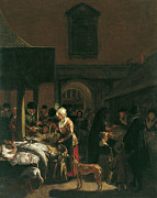 Emanuel de Witte -Alkmaar, ca. 1617-Amsterdam, 1691/1692-. The Old Fish Market on the Dam, Amste... Painting by Emanuel de Witte -1617-1692-