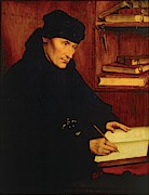 'Erasmus of Rotterdam', 16th, Oil on canvas. QUENTIN MATSYS . Painting by Quentin Massys -c 1466-1530-