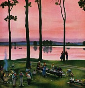Evening Picnic Drawing by John Falter Evening Picnic Drawing by John Falter