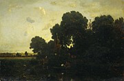 Evening twilight. Painting by Theodore Rousseau Evening twilight. Painting by Theodore Rousseau