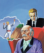 Evil Man Behind an Old Man in Chair Drawing by CSA Images