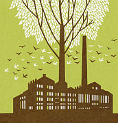 Factory With Tree Drawing by CSA Images Factory With Tree Drawing by CSA Images