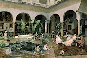 Family In A Patio Of Seville - 19th Century. Painting by Luis Jimenez Aranda -1845-1928-
