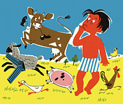 Farm Animals and Boy Drawing by CSA Images Farm Animals and Boy Drawing by CSA Images