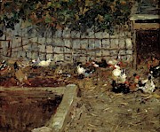 'Farmyard', 1869, Spanish School, Canvas, 38 cm x 46 cm, P04327. Painting by Mariano Fortuny y Marsal -1838-1874-