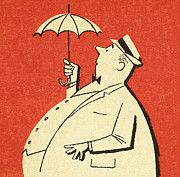 Fat Man Holding Tiny Umbrella Drawing by CSA Images Fat Man Holding Tiny Umbrella Drawing by CSA Images