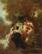 Figures In A Park Painting by Adolphe Joseph Thomas Monticelli
