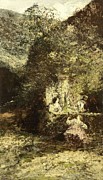 Figures near a Fountain. Painting by Adolphe Joseph Thomas Monticelli Figures near a Fountain. Painting by Adolphe Joseph Thomas Monticelli