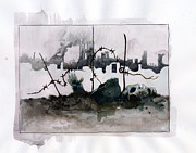 First World War: War Allegory With Skull Helmet In Beards Against Background Of Ruins Colour Drawing By Alessandro Lonati Painting by Alessandro Lonati