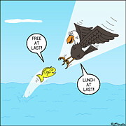 Fish Verses Bird Perspective Drawing by Rich Diesslin