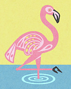 Flamingo in Water Drawing by CSA Images Flamingo in Water Drawing by CSA Images