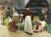 Flower Girls, Piccadilly Circus Painting by Benjamin Evans Ward