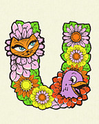 Flowered Alphabet Letter U Drawing by CSA Images