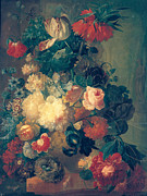 Flowers In A Vase With A Bird's Nest Painting by Jan Van Os