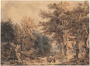 Forest landscape with figures and cattle. Artist Barend Cornelis Koekkoek. Painting by Jacob Maris -1837-1899- Forest landscape with figures and cattle. Artist Barend Cornelis Koekkoek. Painting by Jacob Maris -1837-1899-