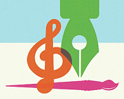 Fountain Pen, Paintbrush, and Treble Clef Drawing by CSA Images Fountain Pen, Paintbrush, and Treble Clef Drawing by CSA Images