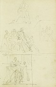 Four Compositional Studies For A Group Of Figures Drawing by Theodore Gericault Four Compositional Studies For A Group Of Figures Drawing by Theodore Gericault