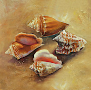 Four Conchs Painting by Laurie Snow Hein