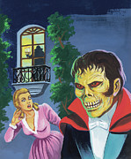 Frightened Woman Looking at a Monster Drawing by CSA Images