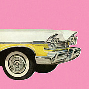 Front of White and Yellow Vintage Car Drawing by CSA Images Front of White and Yellow Vintage Car Drawing by CSA Images