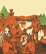 Frontiersman Meeting a Group of Natives Drawing by CSA Images Frontiersman Meeting a Group of Natives Drawing by CSA Images