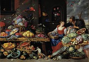 Fruit And Vegetable Market With A Young Fruit Seller Painting by Jan Van Kessel The Elder