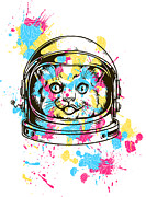 Funny Colorful Cat Astronaut Digital Art by Matthias Hauser