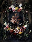 'Garland with Virgin, Child and Saint John', 17th century, Flemi... Painting by Daniel Seghers -1590-1661- Cornelis Schut -1597-1655-