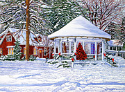Gazebo At Ellicottville, Winter Painting by Thelma Winter