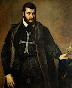 'Gentleman with a Watch', ca. 1550, Italian School, Oil on canvas... Painting by Titian -c 1485-1576-