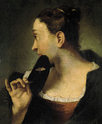 Giambattista Piazzetta -Venice, 1682-1754-. Portrait of a Young Woman in Profile with a Mask in h... Painting by Giovanni Battista Piazzetta -1683-1754-