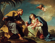 Giovanni Battista Pittoni -Venice, 1687-1767-. Rest on the Flight into Egypt -ca. 1725 - 1726-. O... Painting by Giambattista Pittoni -1687-1767-