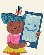 Girl Holding a Phone Drawing by CSA Images