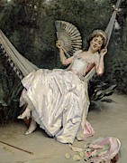 'Girl in the Hammock', 19th century, Oil on canvas, 101 x 81 cm. Painting by Raimundo de Madrazo y Garreta -1841-1920-