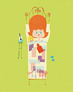Girl Laying in Bed with Her Doll Drawing by CSA Images Girl Laying in Bed with Her Doll Drawing by CSA Images