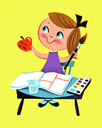 Girl Painting in a Book Drawing by CSA Images Girl Painting in a Book Drawing by CSA Images