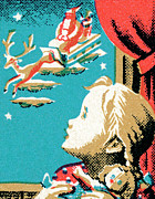 Girl sees Santa out her window Drawing by CSA Images Girl sees Santa out her window Drawing by CSA Images