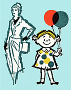 Girl with balloons, woman Drawing by CSA Images