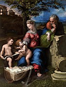 Giulio Romano, Rafael / 'The Holy Family with an Oak Tree', 1518-1520, Italian School. VIRGIN MARY. Painting by Raphael -1483-1520- Giulio Romano -c 1499-1546-