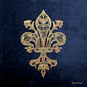 Gold Filigree Fleur-de-Lis over Blue Velvet Digital Art by Serge Averbukh Gold Filigree Fleur-de-Lis over Blue Velvet Digital Art by Serge Averbukh